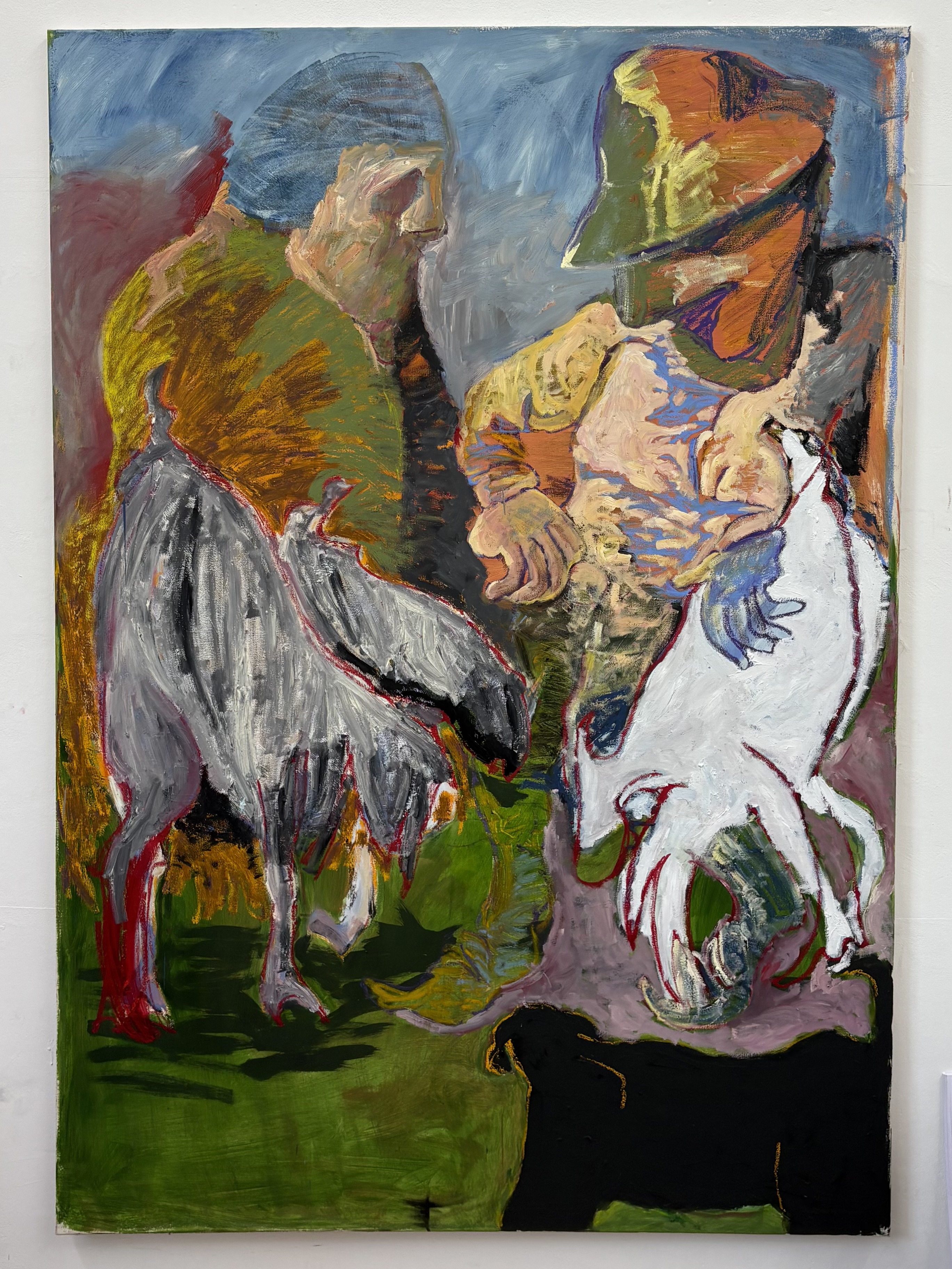 Oil painting of a shepherd with goats